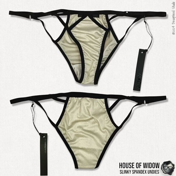 DOLLS KILL X HOUSE OF WIDOW SLINKY SPANDEX UNDIES IN OFF WHITE CHAMPAGNE PEARL M - Picture 10 of 11